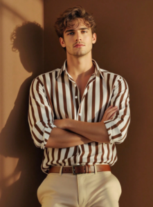 Camisa Clásica de Rayas para Hombre – Verano Marrón y Beige