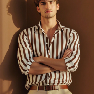 Camisa Clásica de Rayas para Hombre – Verano Marrón y Beige