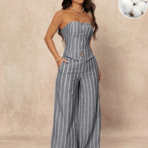 Conjunto Elegante de Rayas Finas para Mujer – Estilo Clásico y Ligero
